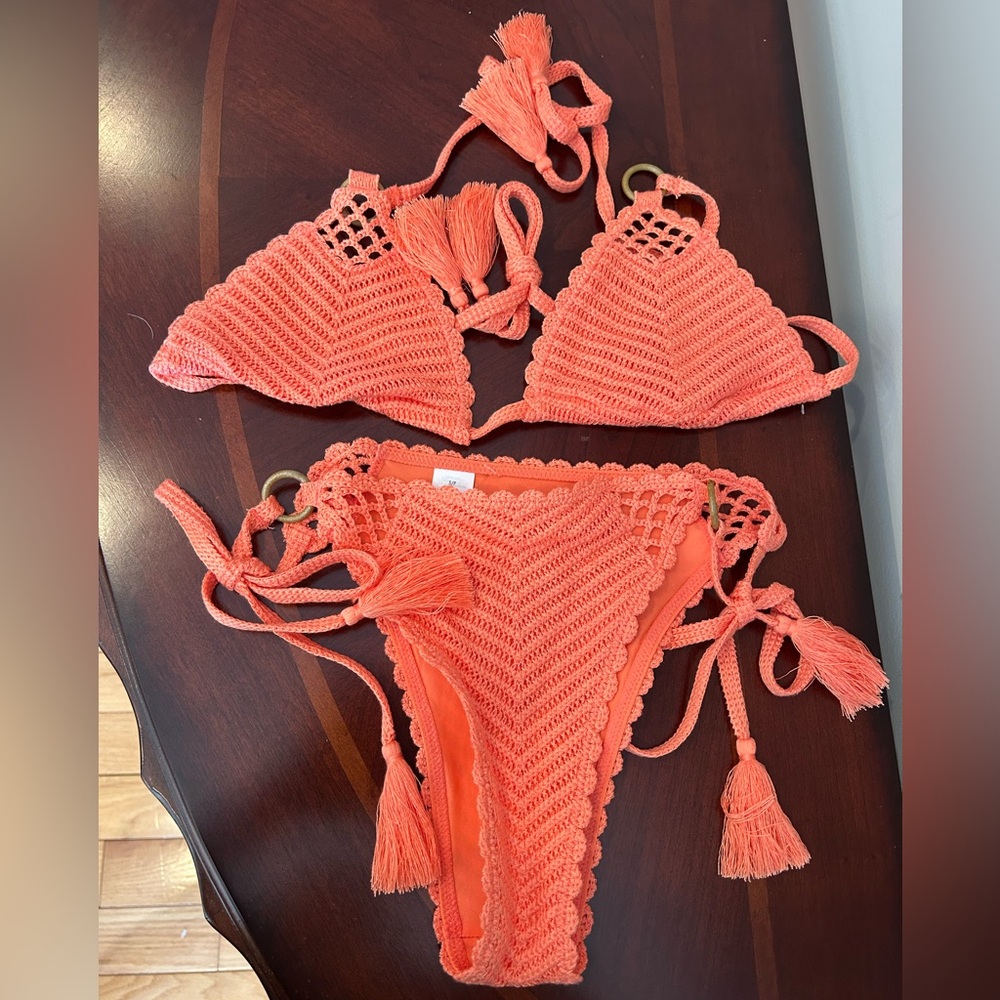 NWOT Aerie Boho Crochet Bikini Set in Vibrant Orange